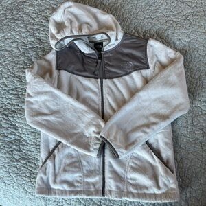 The North Face Girl’s White and Gray Osito Fleece Hoodie Jacket